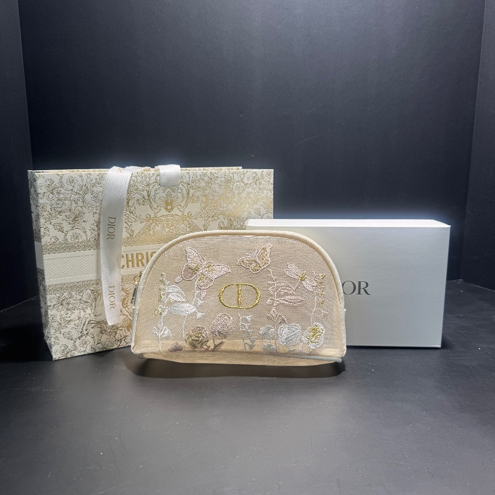 Dior 2025 Mothers Day Floral Gold Mesh Cosmetic Bag-NIB